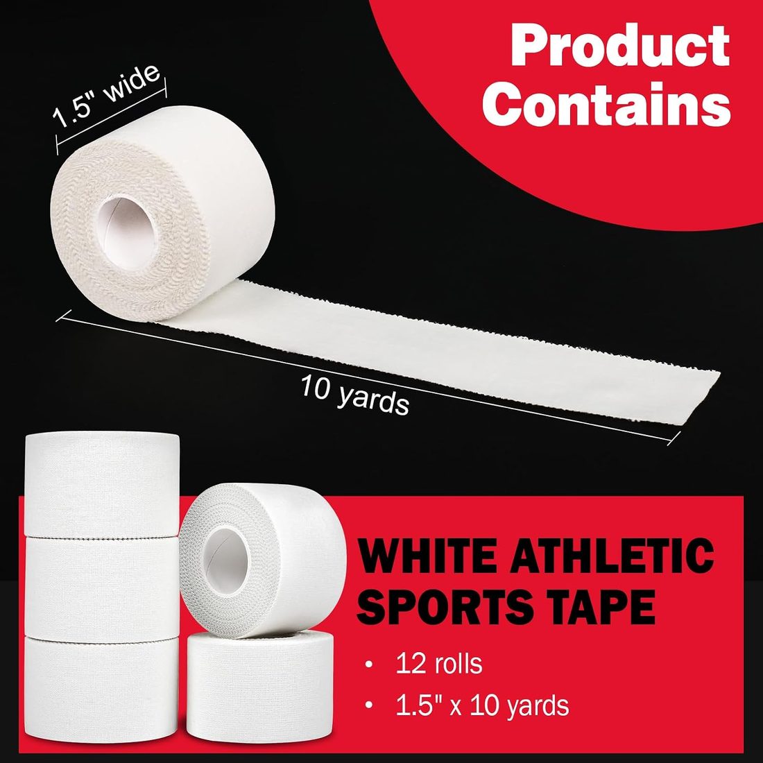 AZEN Athletic Sports Tape, 1.5 in · 12 Pack, White, view 2