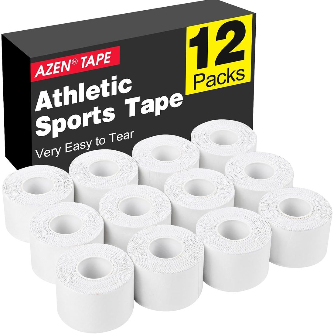 AZEN Athletic Sports Tape, 1.5 in · 12 Pack, White