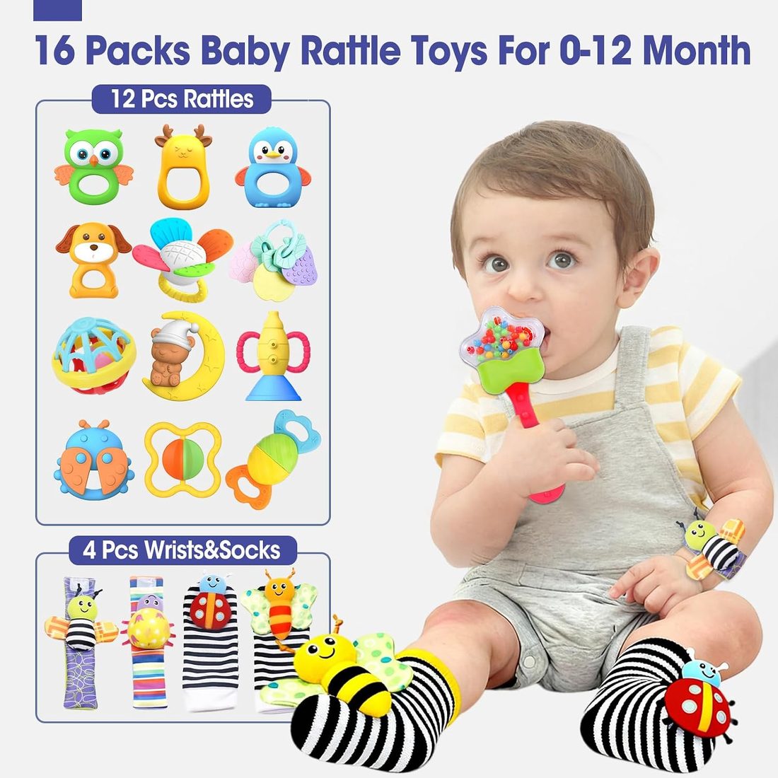 AZEN Baby Rattle & Teether Toy Set, 16 Pack, view 2