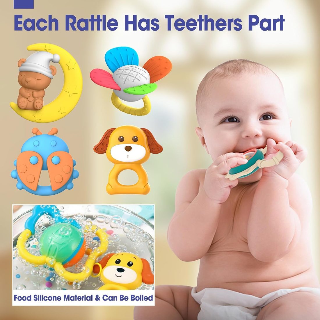 AZEN Baby Rattle & Teether Toy Set, 16 Pack, view 3