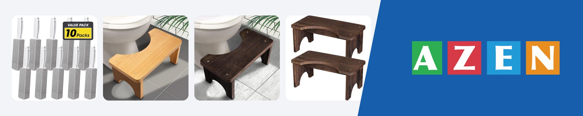 AZEN Wooden Toilet Stools & Pumice Cleaning Sticks