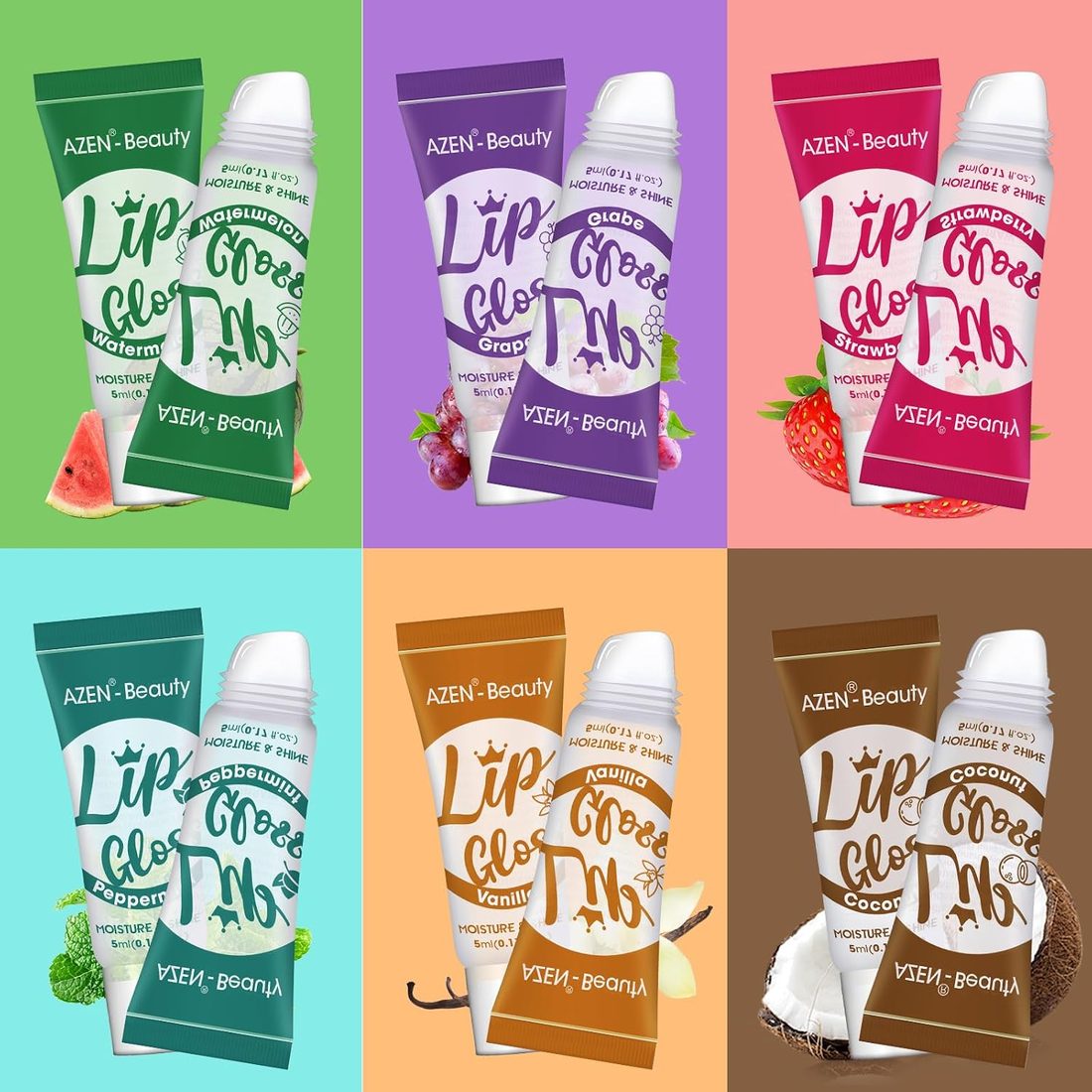 AZEN Clear Lip Gloss, 6 Flavors · 24 Pack, view 4