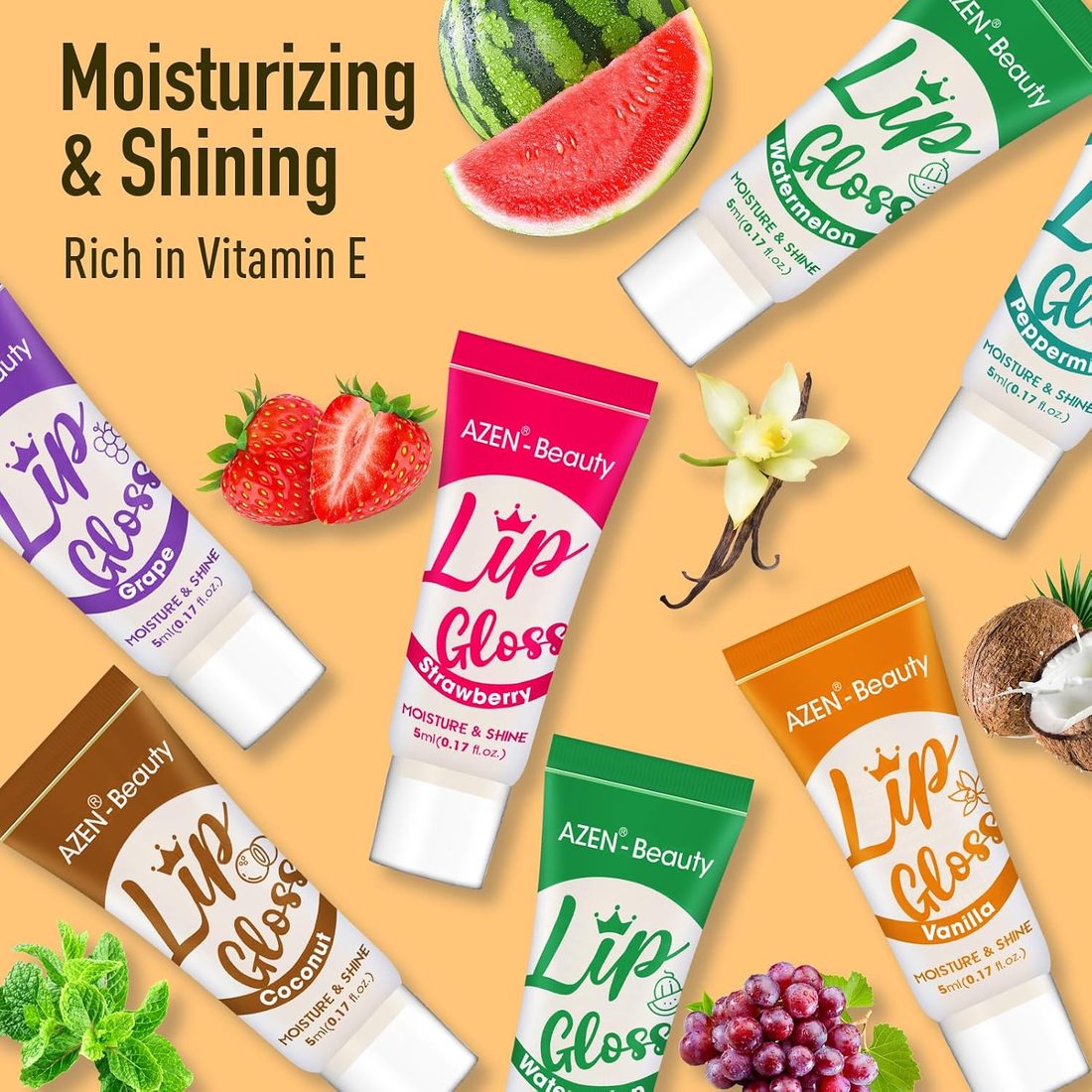 AZEN Clear Lip Gloss, 6 Flavors · 24 Pack, view 6