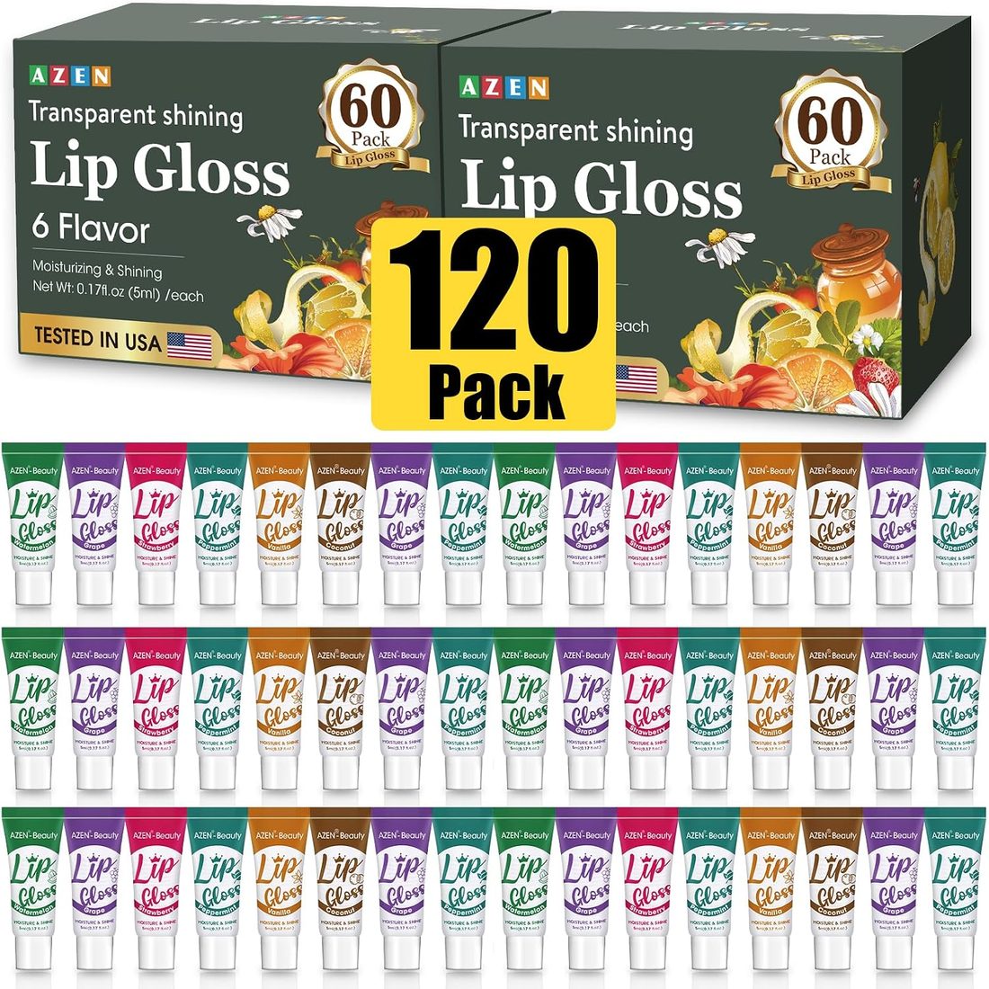 AZEN Clear Lip Gloss Set, 6 Flavors · 120 Pack
