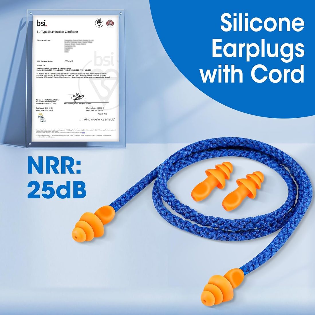 AZEN Corded Silicone Earplugs, NRR 25 dB · 110 Pairs, view 3