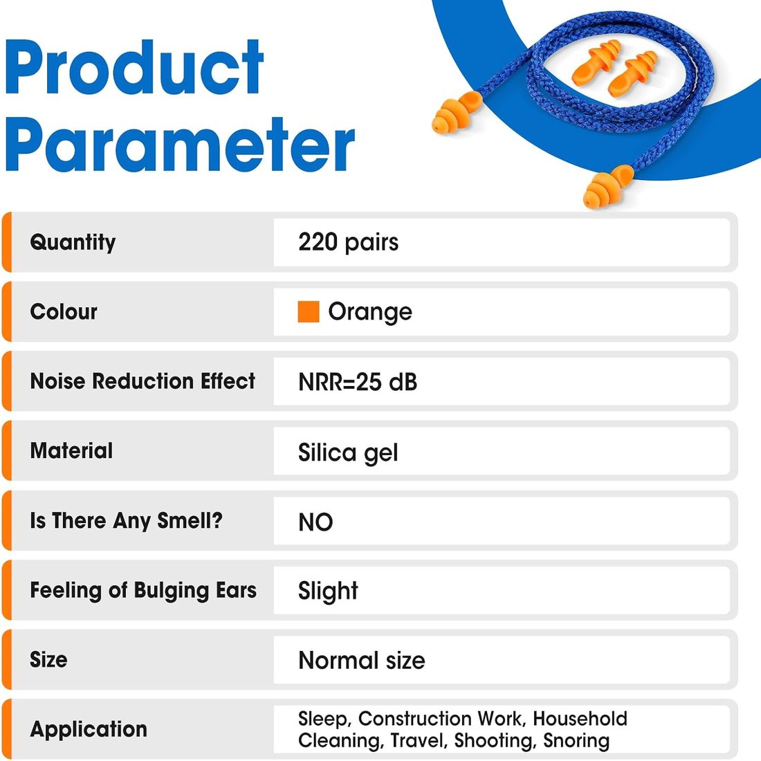 AZEN Corded Silicone Earplugs, NRR 25 dB · 220 Pairs, view 6