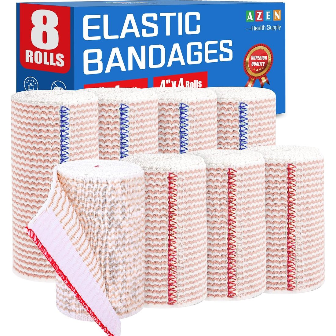 AZEN Elastic Bandage Wrap, 3 in & 4 in · 8 Pack