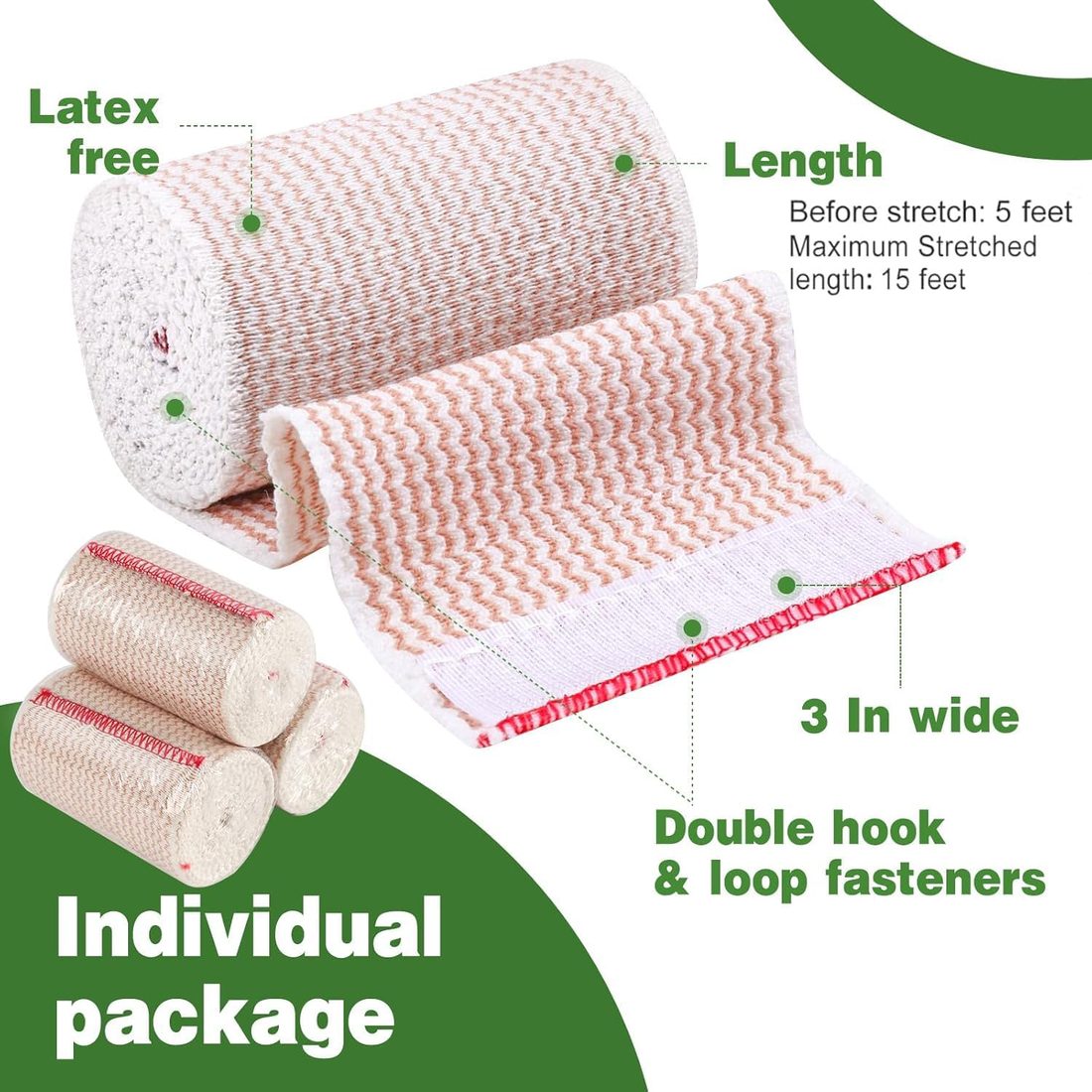 AZEN Elastic Bandage Wrap, 3 in · 10 Pack, view 2
