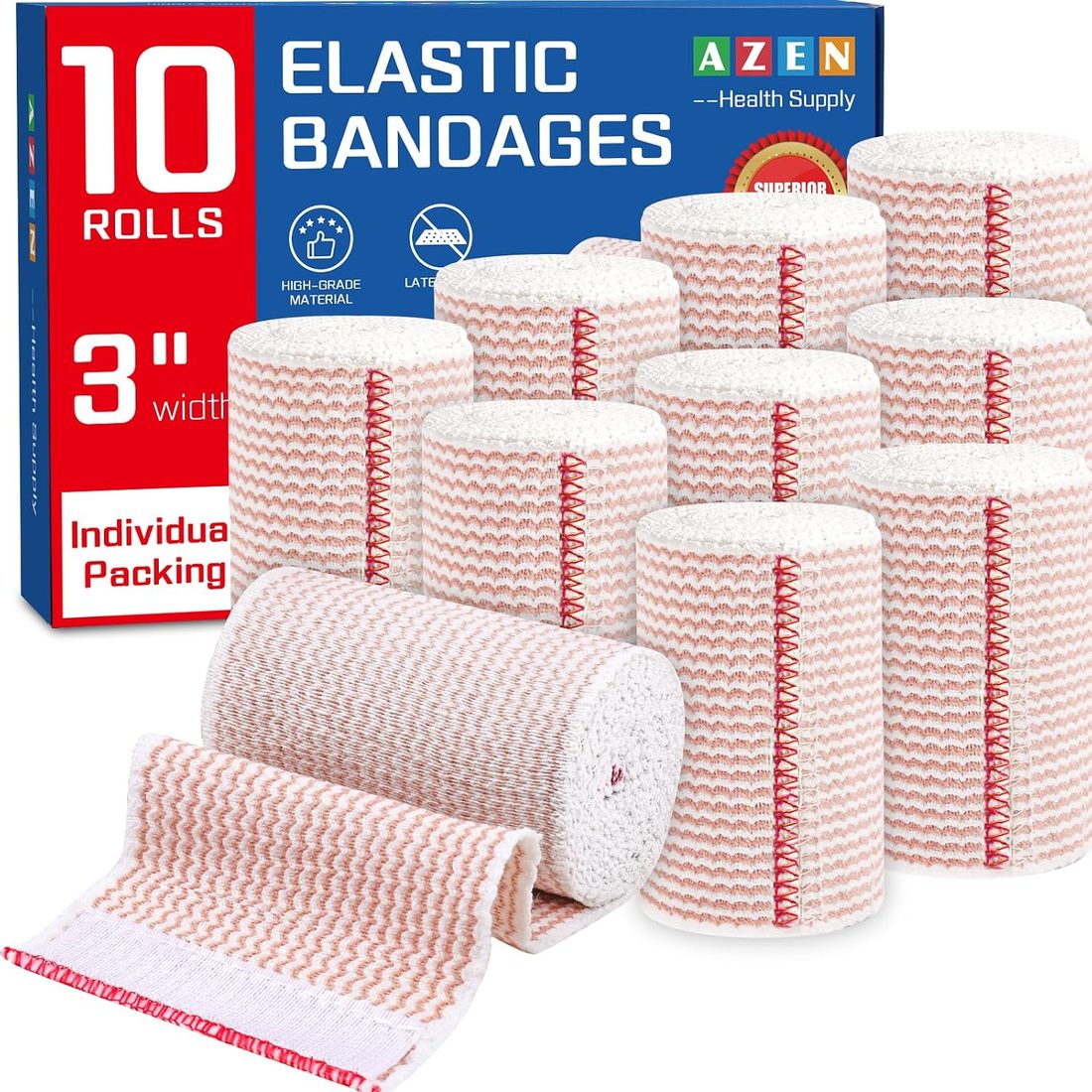 AZEN Elastic Bandage Wrap, 3 in · 10 Pack