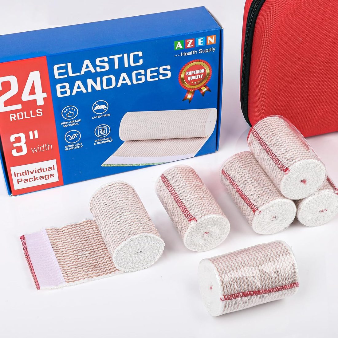 AZEN Elastic Bandage Wrap, 3 in · 24 Pack, view 6