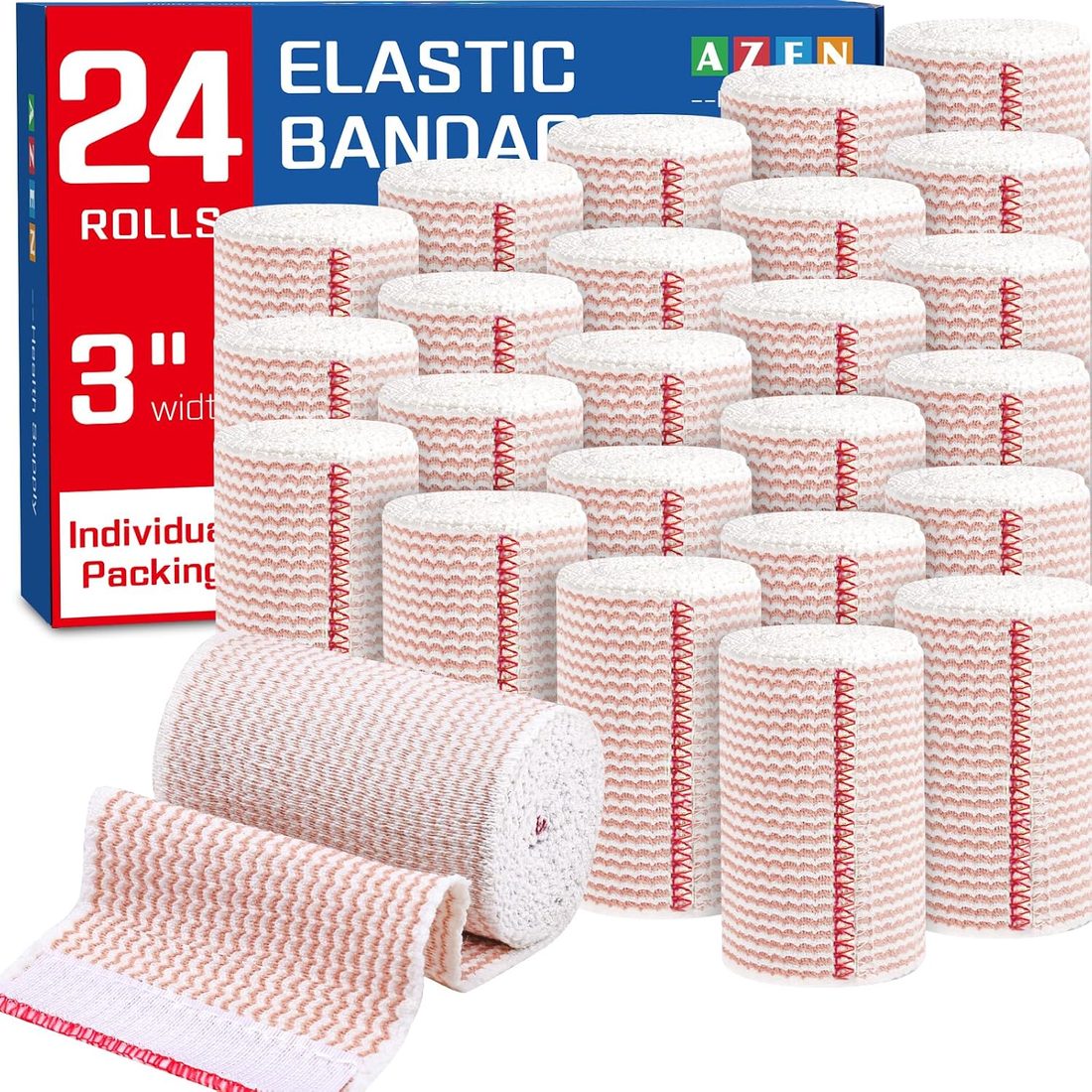 AZEN Elastic Bandage Wrap, 3 in · 24 Pack