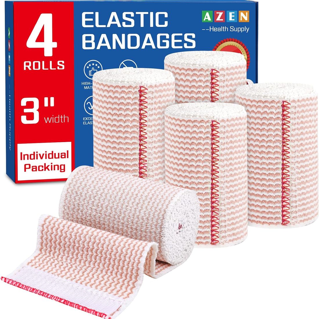 AZEN Elastic Bandage Wrap, 3 in · 4 Pack