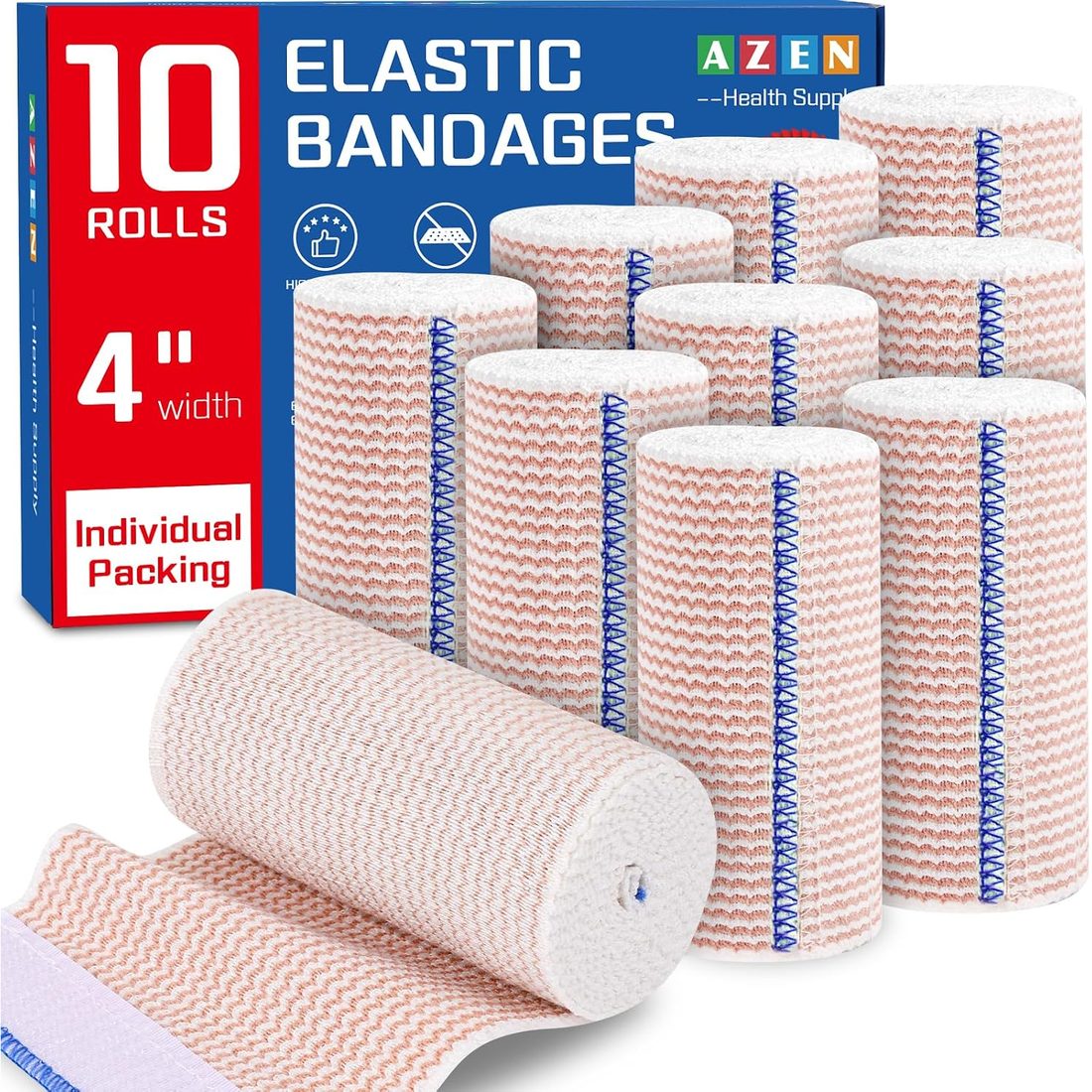 AZEN Elastic Bandage Wrap, 4 in · 10 Pack