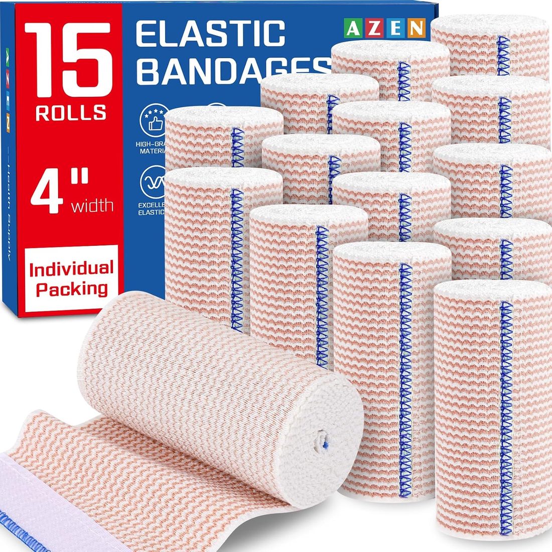 AZEN Elastic Bandage Wrap, 4 in · 15 Pack