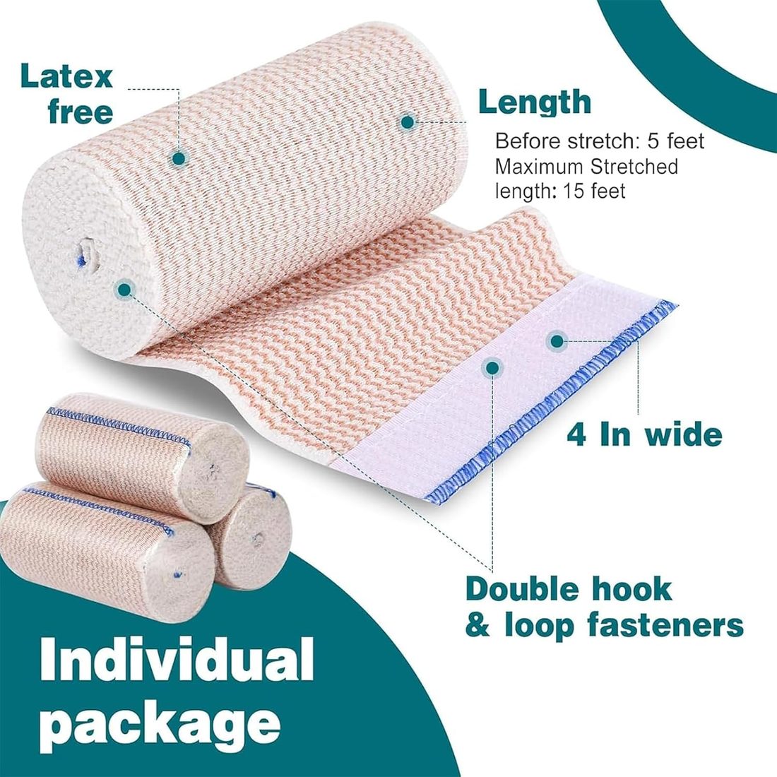 AZEN Elastic Bandage Wrap, 4 in · 2 Pack, view 2