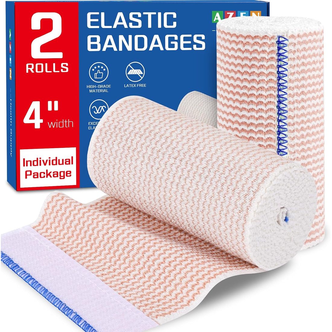 AZEN Elastic Bandage Wrap, 4 in · 2 Pack