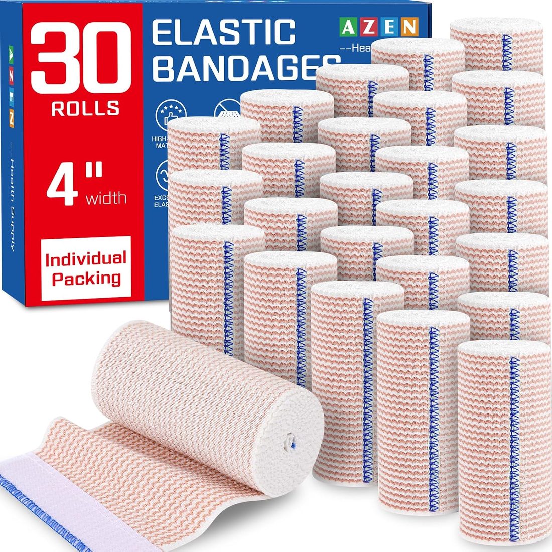 AZEN Elastic Bandage Wrap, 4 in · 30 Pack