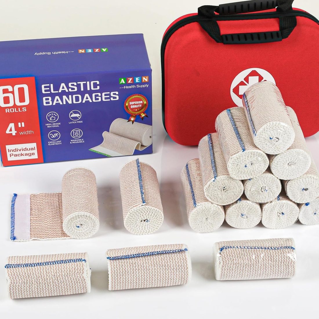 AZEN Elastic Bandage Wrap, 4 in · 60 Pack, view 6