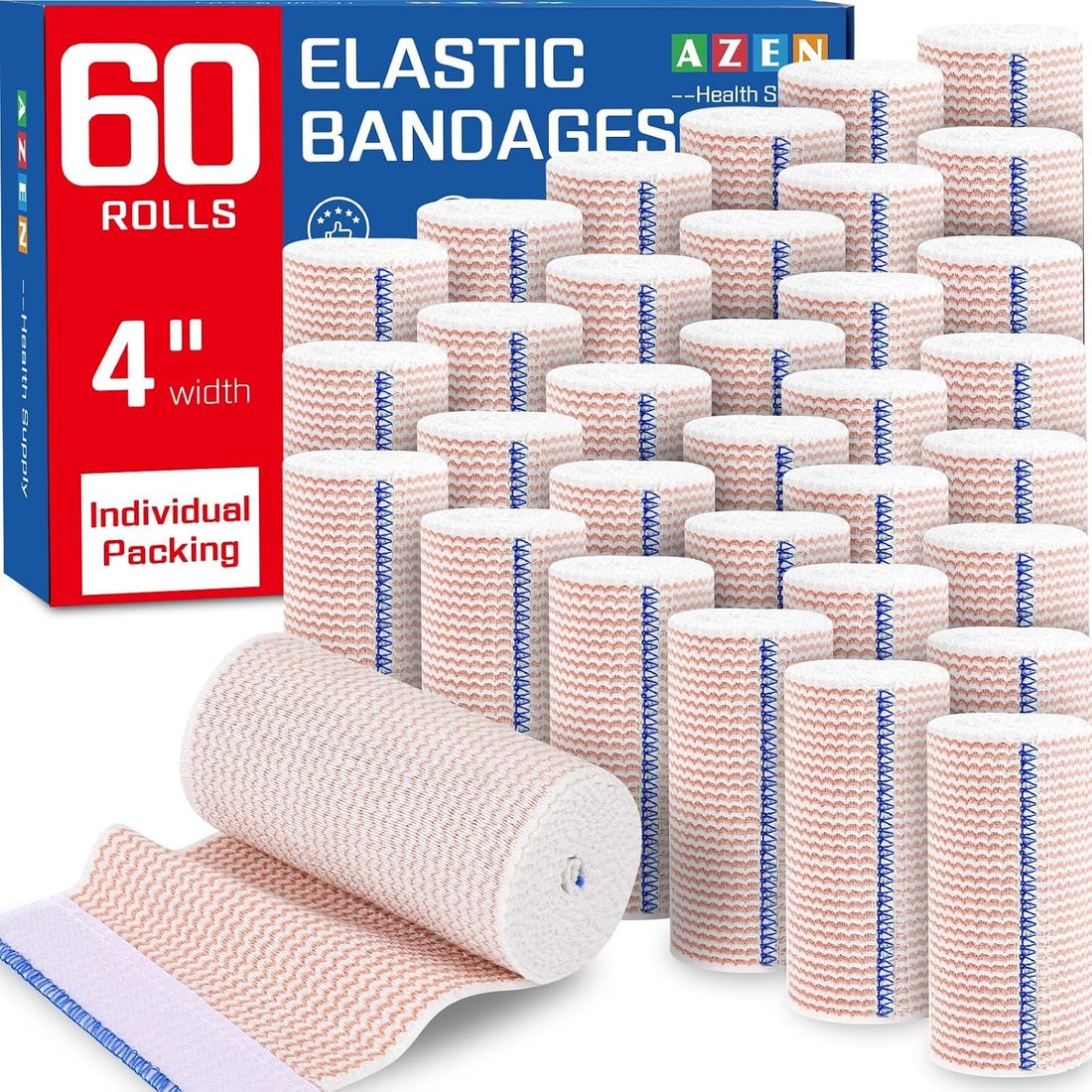 AZEN Elastic Bandage Wrap, 4 in · 60 Pack