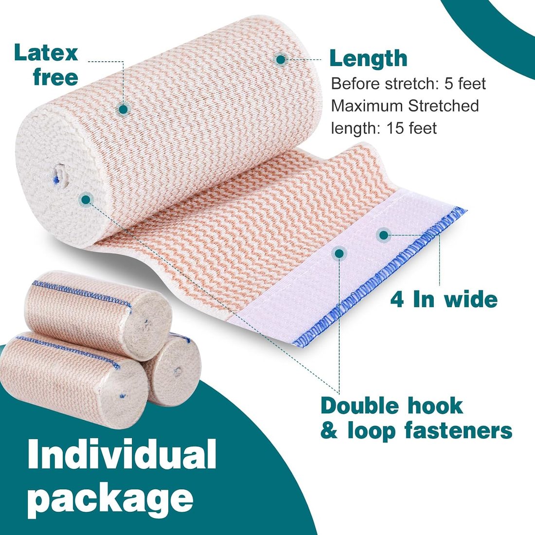 AZEN Elastic Bandage Wrap, 4 in · 8 Pack, view 2