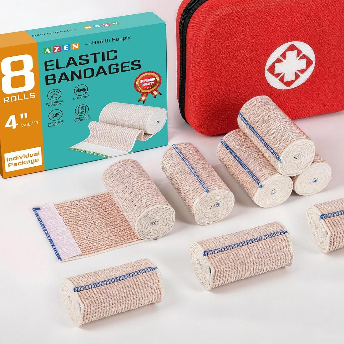 AZEN Elastic Bandage Wrap, 4 in · 8 Pack, view 6