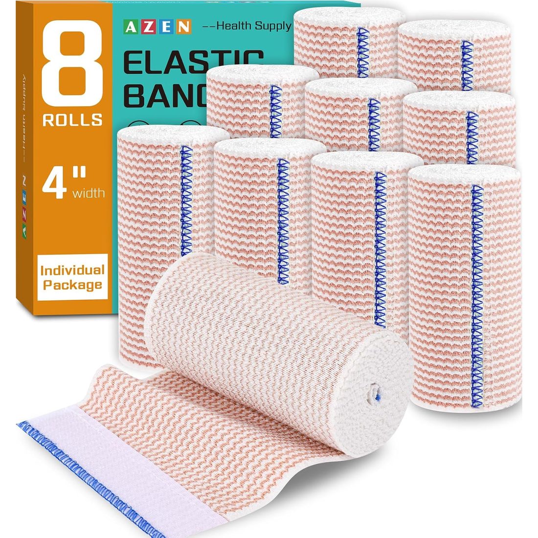 AZEN Elastic Bandage Wrap, 4 in · 8 Pack