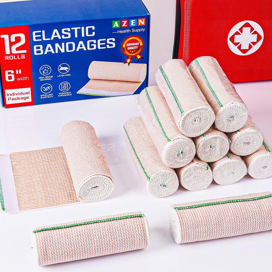 AZEN Elastic Bandage Wrap, 6 in · 12 Pack, view 6
