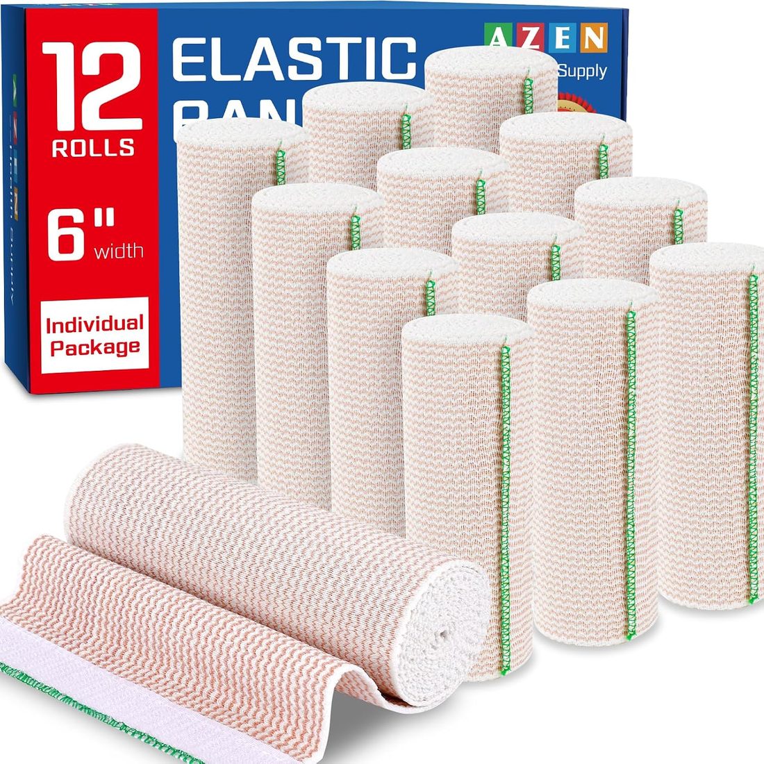 AZEN Elastic Bandage Wrap, 6 in · 12 Pack