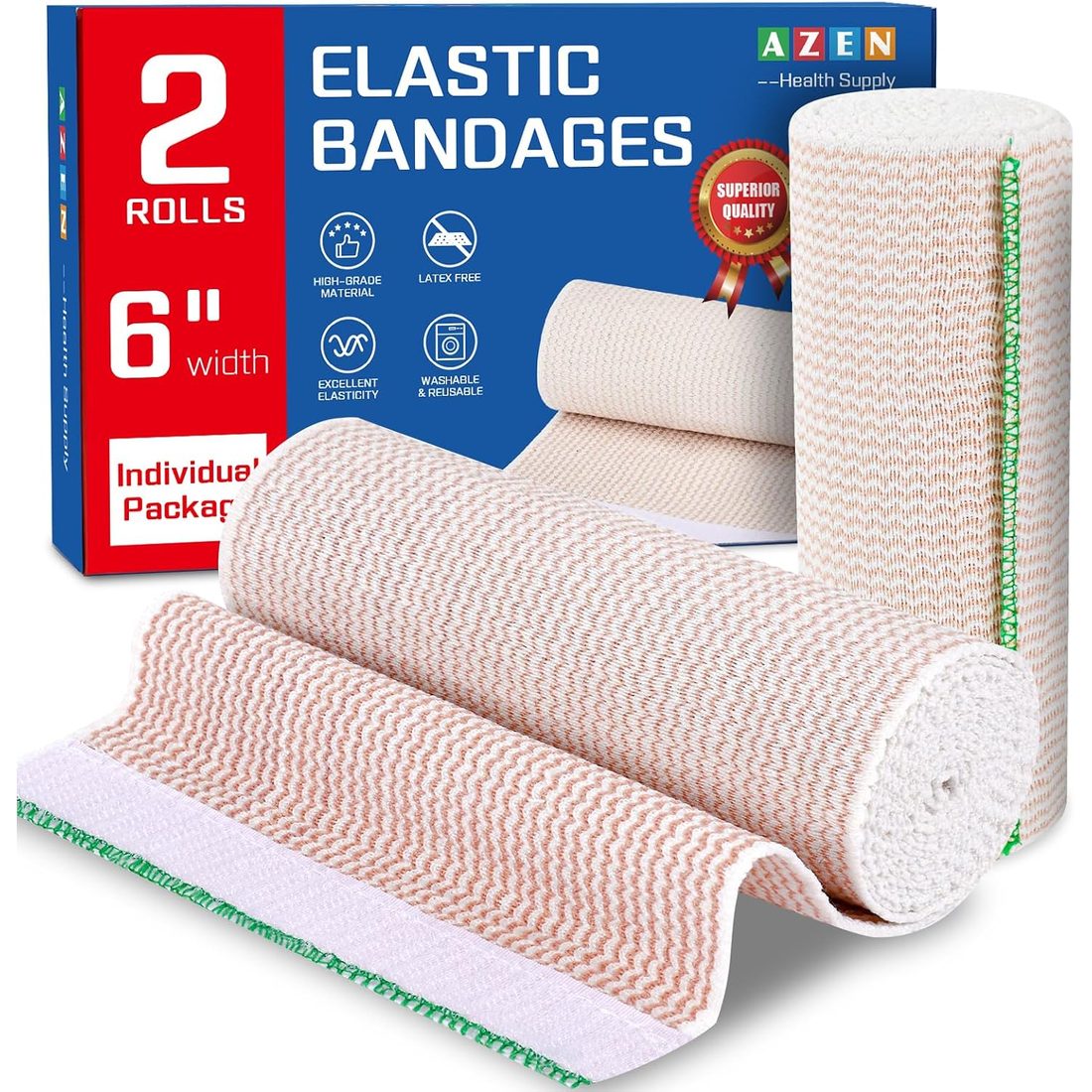 AZEN Elastic Bandage Wrap, 6 in · 2 Pack