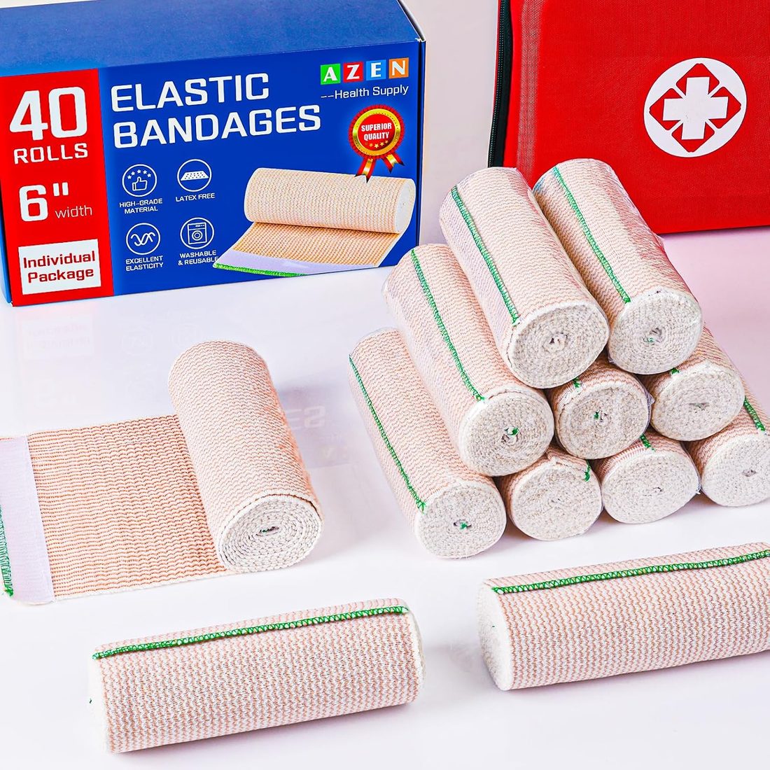 AZEN Elastic Bandage Wrap, 6 in · 40 Pack, view 6