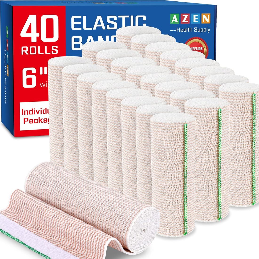 AZEN Elastic Bandage Wrap, 6 in · 40 Pack