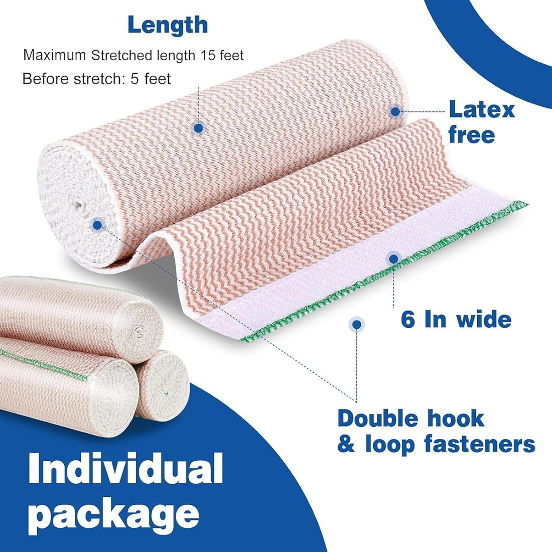 AZEN Elastic Bandage Wrap, 6 in · 5 Pack, view 2