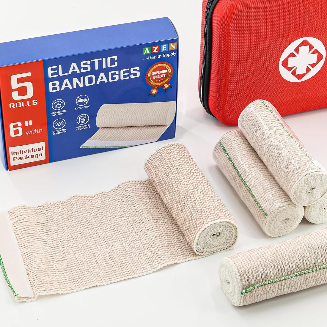 AZEN Elastic Bandage Wrap, 6 in · 5 Pack, view 6
