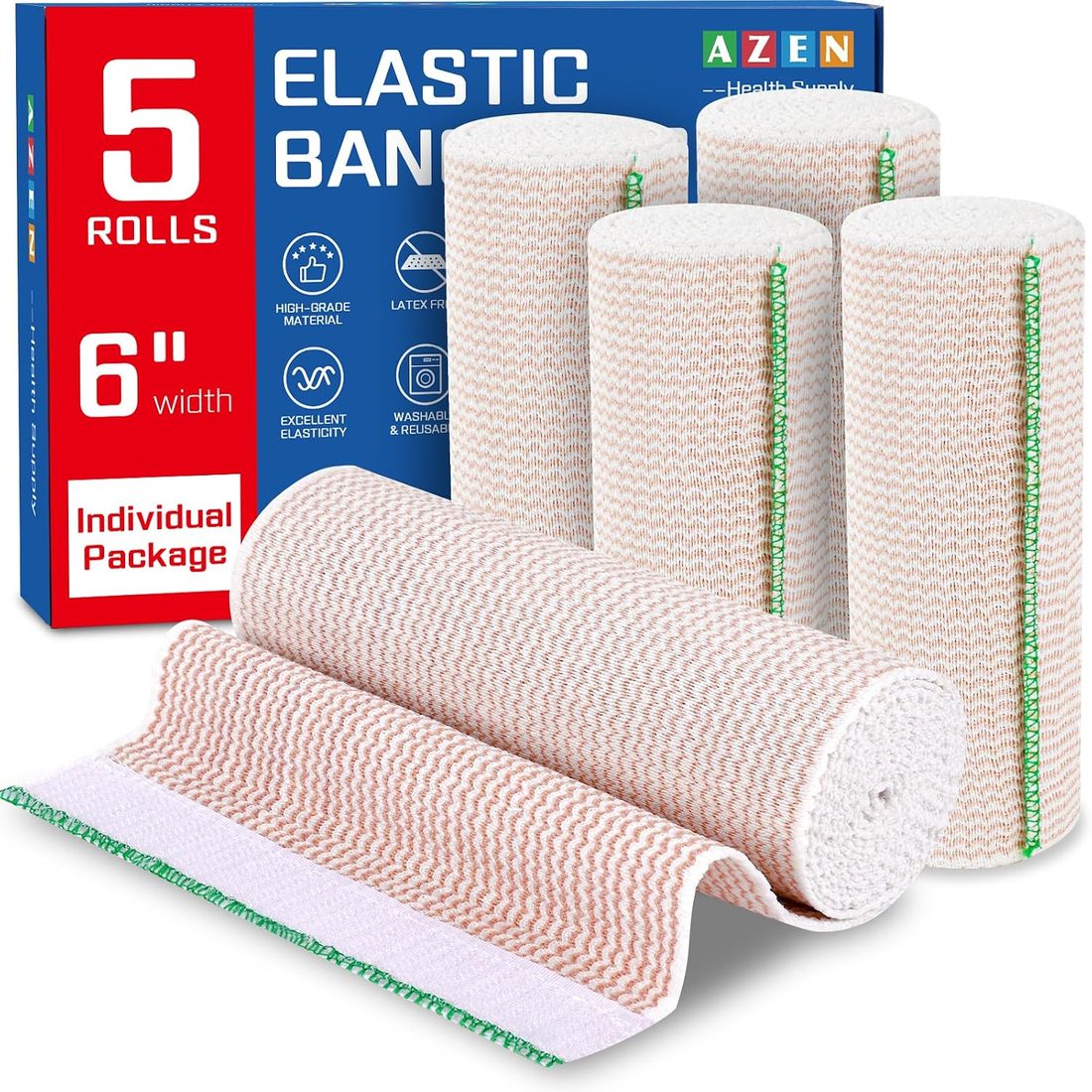 AZEN Elastic Bandage Wrap, 6 in · 5 Pack