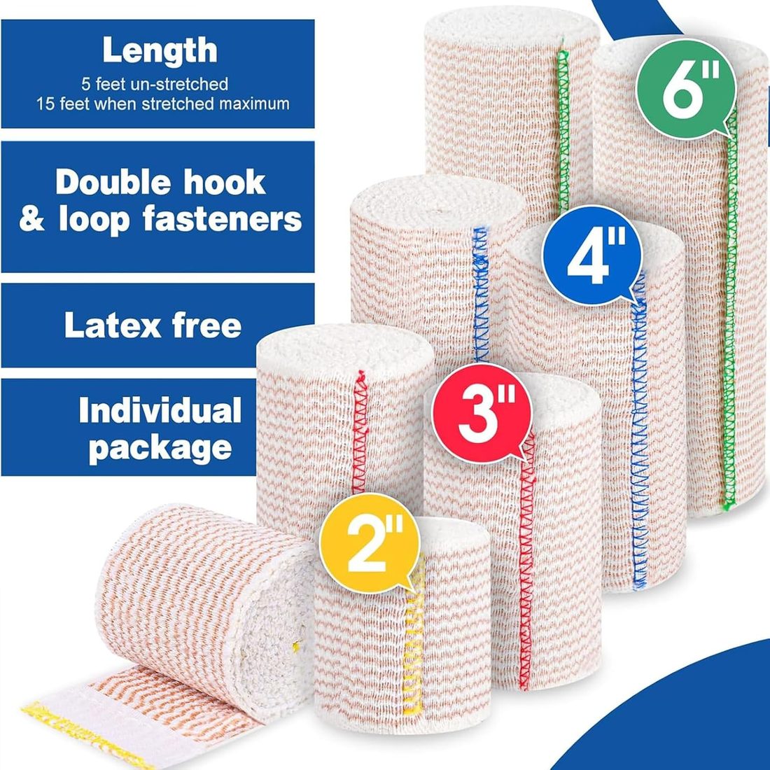 AZEN Elastic Bandage Wrap, Mixed Widths · 8 Pack, view 2