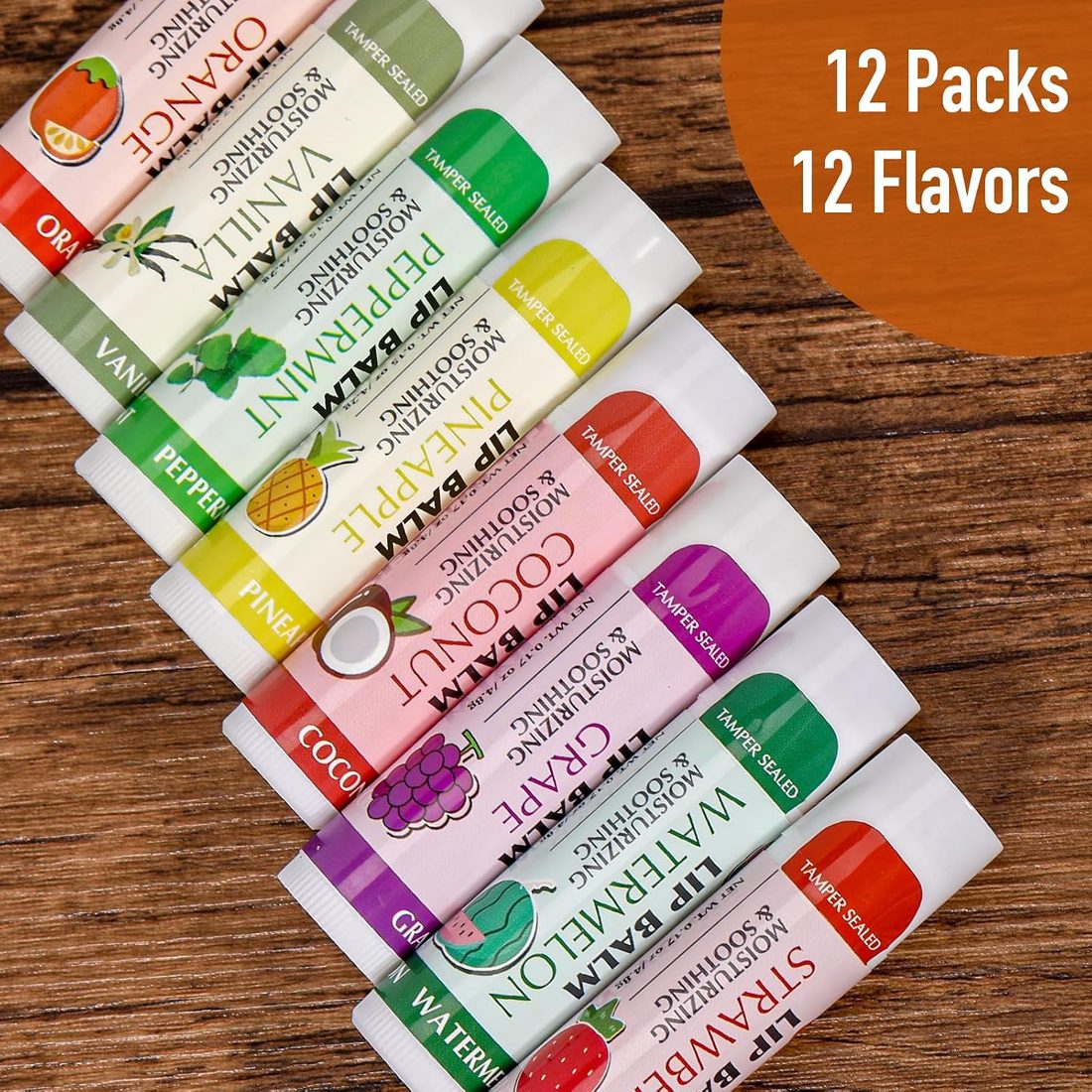 AZEN Flavored Lip Balm, 12 Pack, view 2