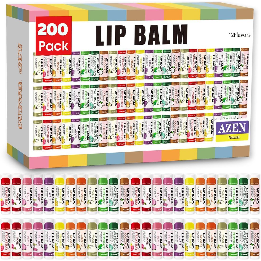 AZEN Flavored Lip Balm, 200 Pack Bulk
