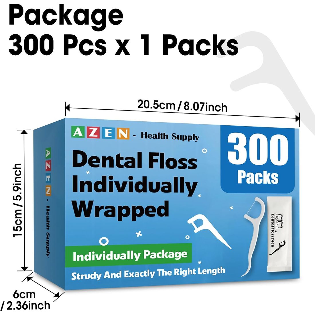 AZEN Floss Picks, 300 Count, Individually Wrapped, view 5