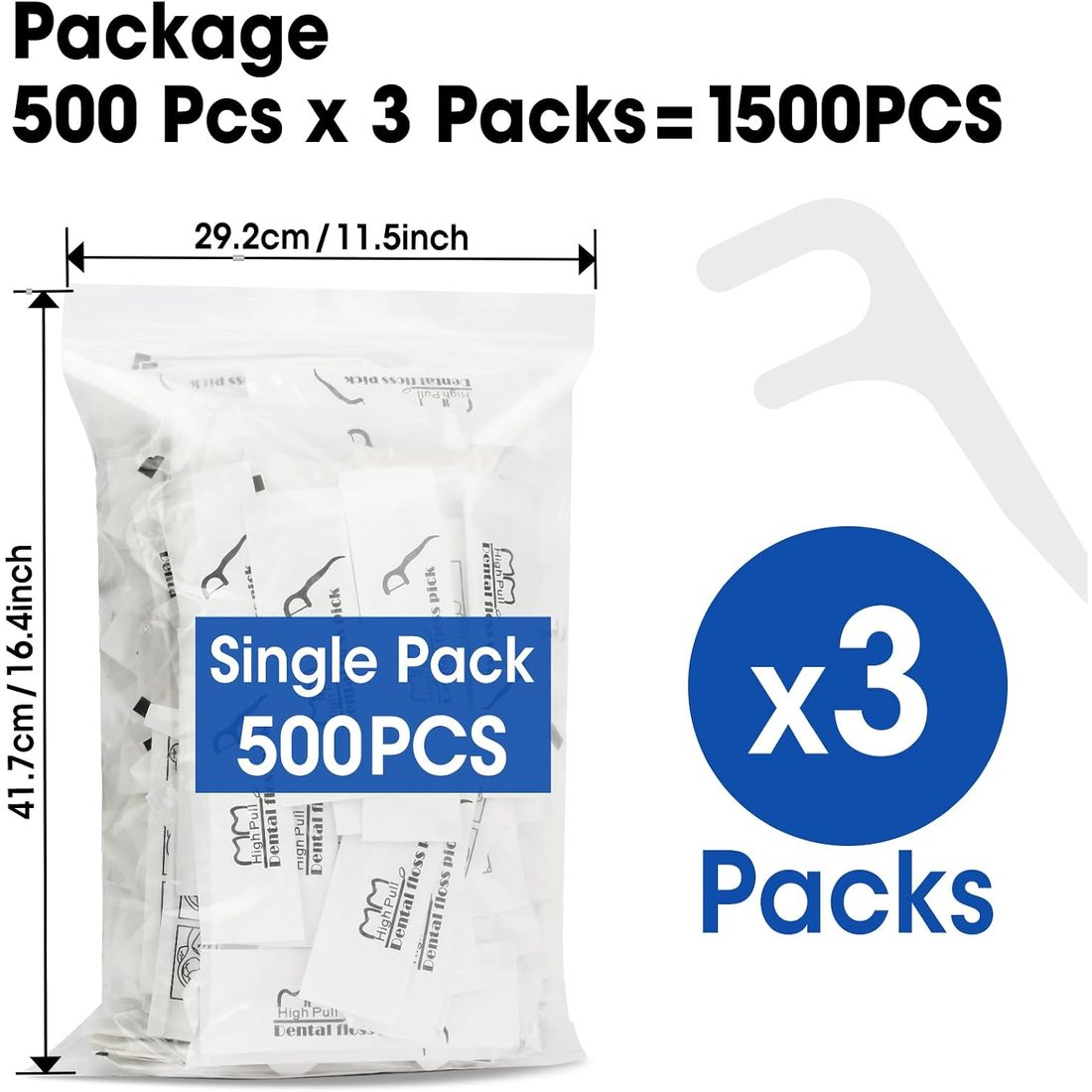 AZEN Floss Picks, Individually Wrapped · 1500 Count, view 5