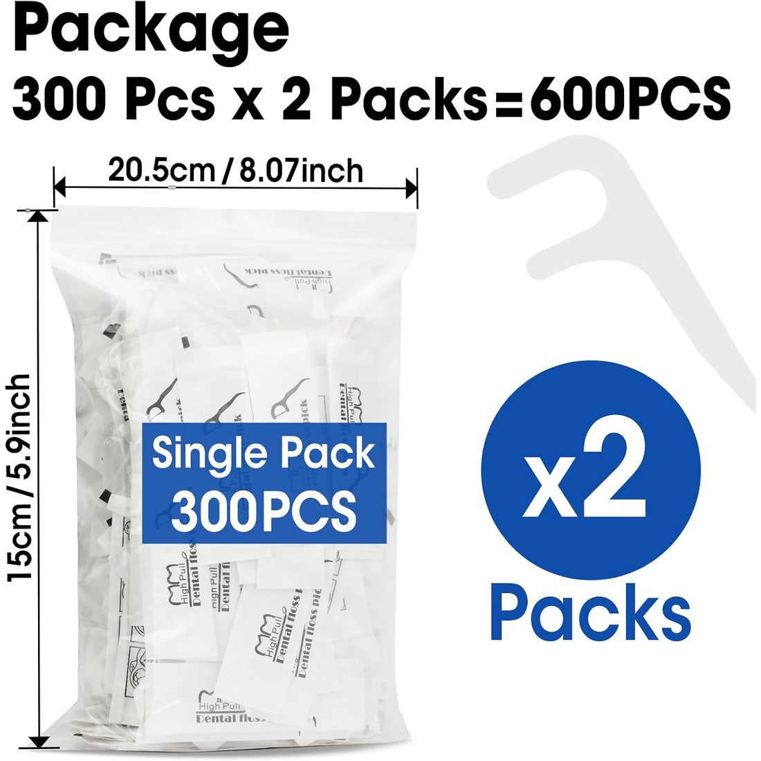 AZEN Floss Picks, Individually Wrapped · 600 Count, view 5