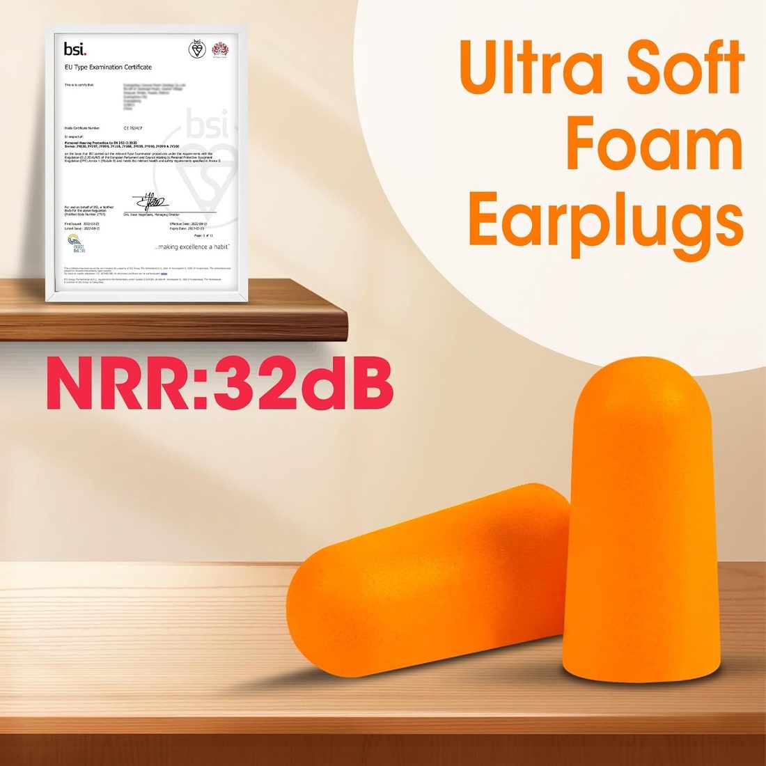 AZEN Foam Ear Plugs, 200 Pairs, Orange, view 2