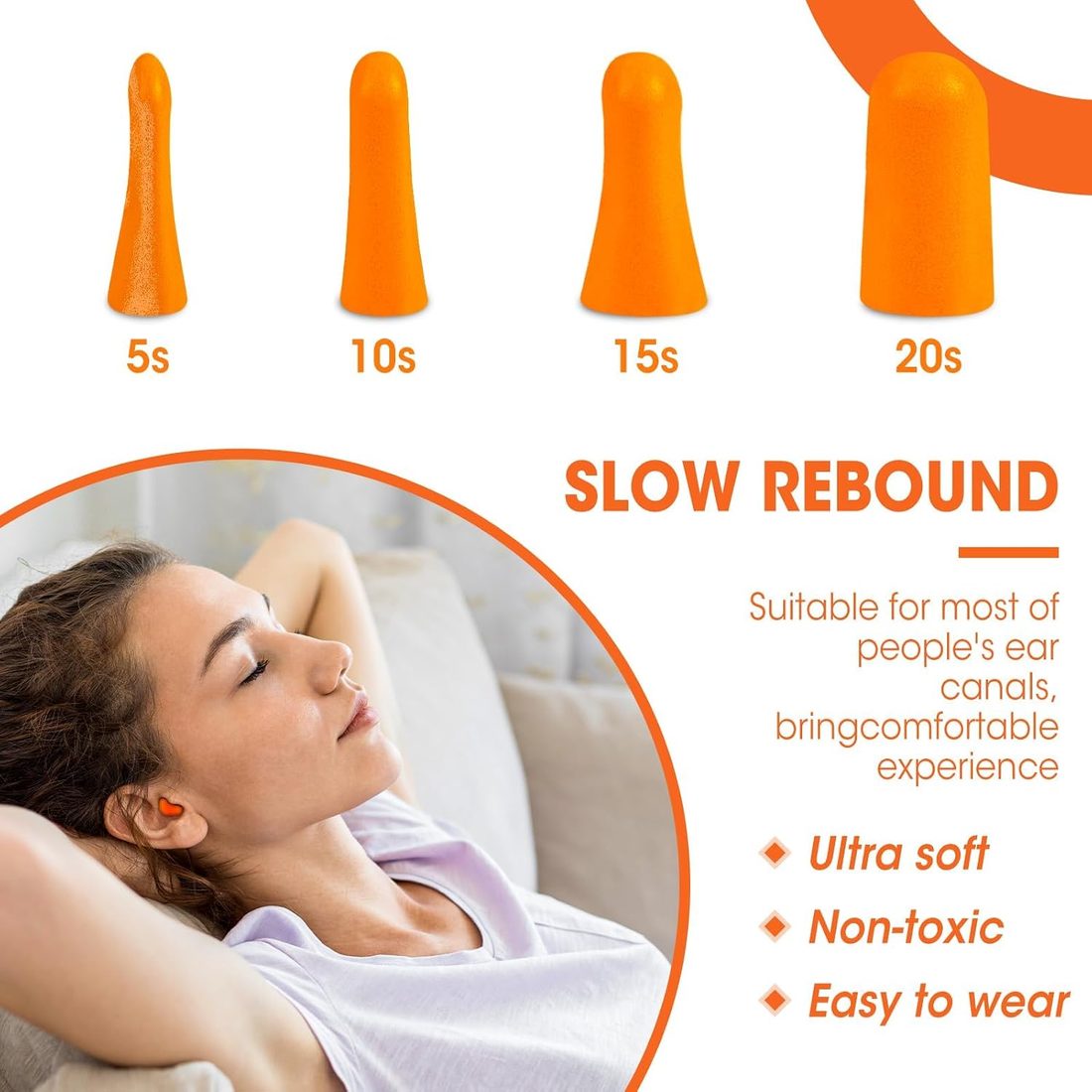 AZEN Foam Ear Plugs, 200 Pairs, Orange, view 5