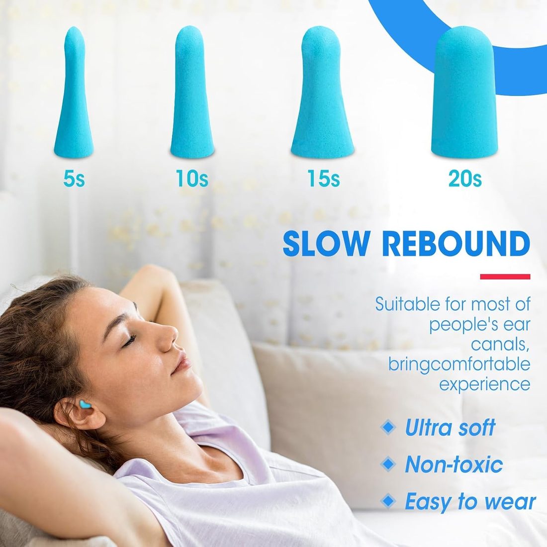 AZEN Foam Earplugs, NRR 32 dB · 100 Pairs · Lake Blue, view 3