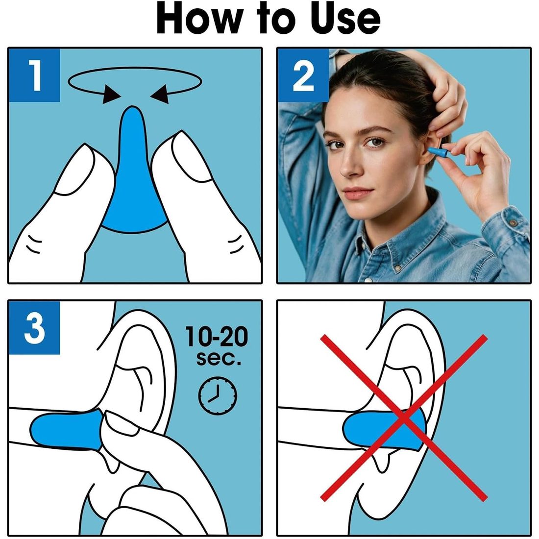 AZEN Foam Earplugs, NRR 32 dB · 100 Pairs · Lake Blue, view 4