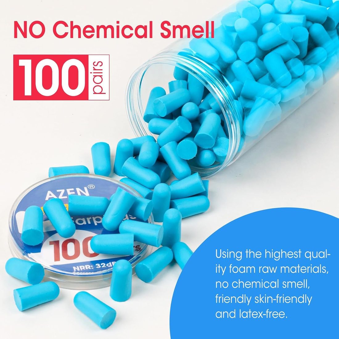 AZEN Foam Earplugs, NRR 32 dB · 100 Pairs · Lake Blue, view 5
