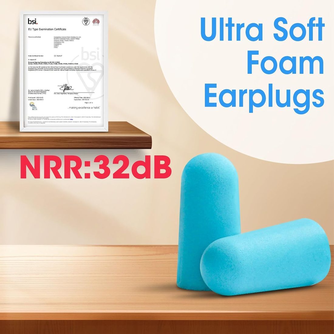 AZEN Foam Earplugs, NRR 32 dB · 300 Pairs · Individually Wrapped, view 2