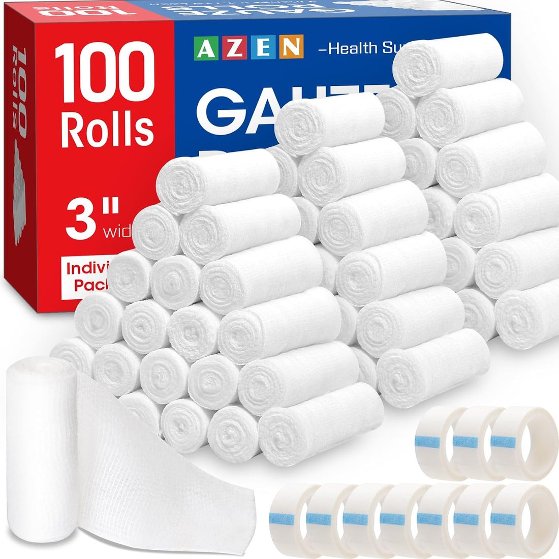 AZEN Gauze Bandage Rolls, 3 in · 100 Pack