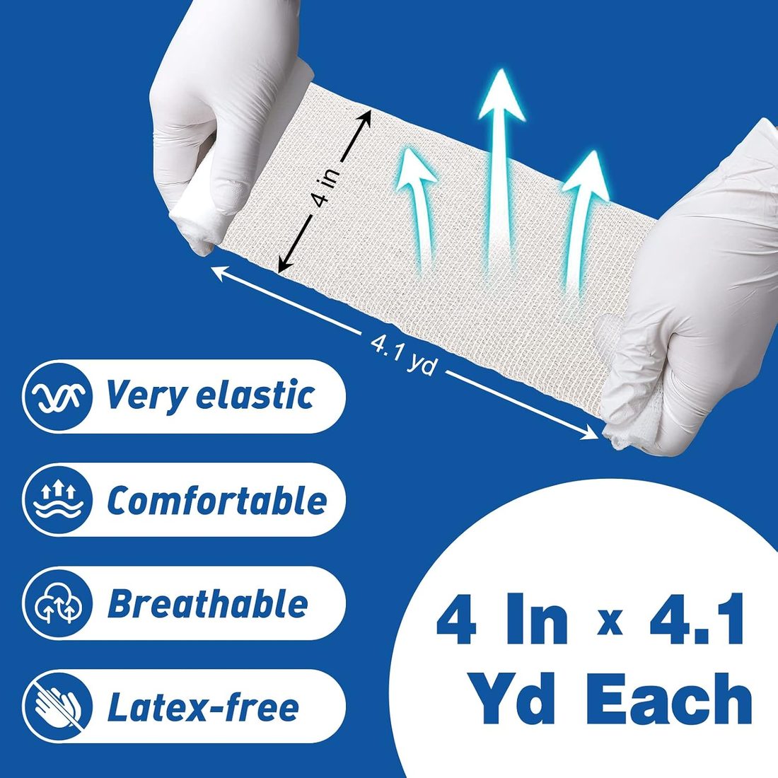 AZEN Gauze Bandage Rolls, 4 in · 20 Pack with Tape, view 3