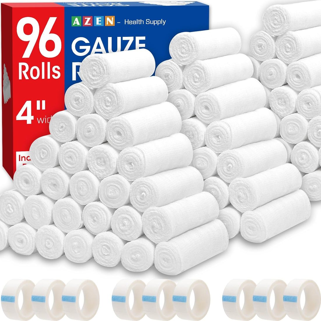 AZEN Gauze Bandage Rolls, 4 in · 96 Pack