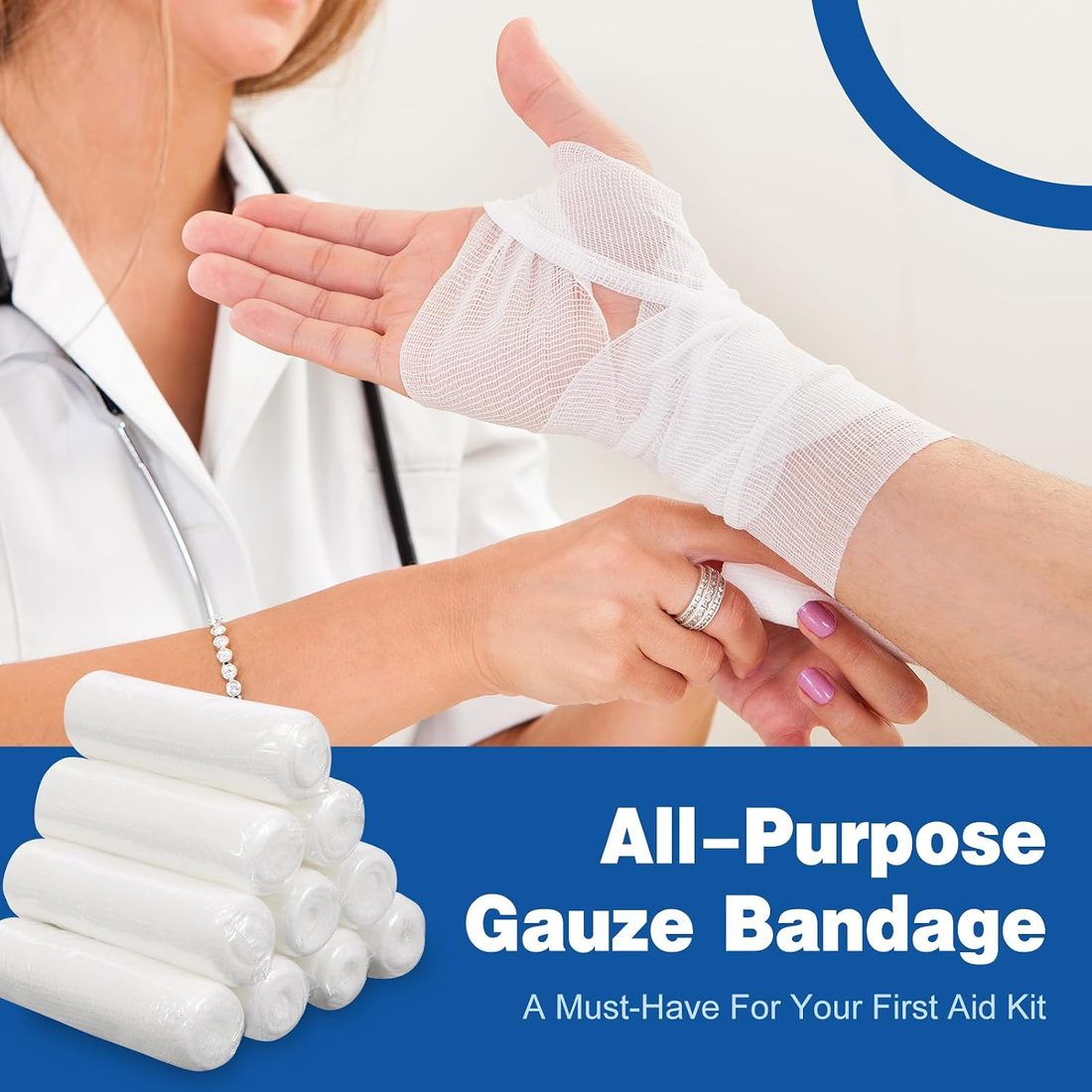 AZEN Gauze Roll Bandages, 3 in · 50 Pack with Tape, view 5